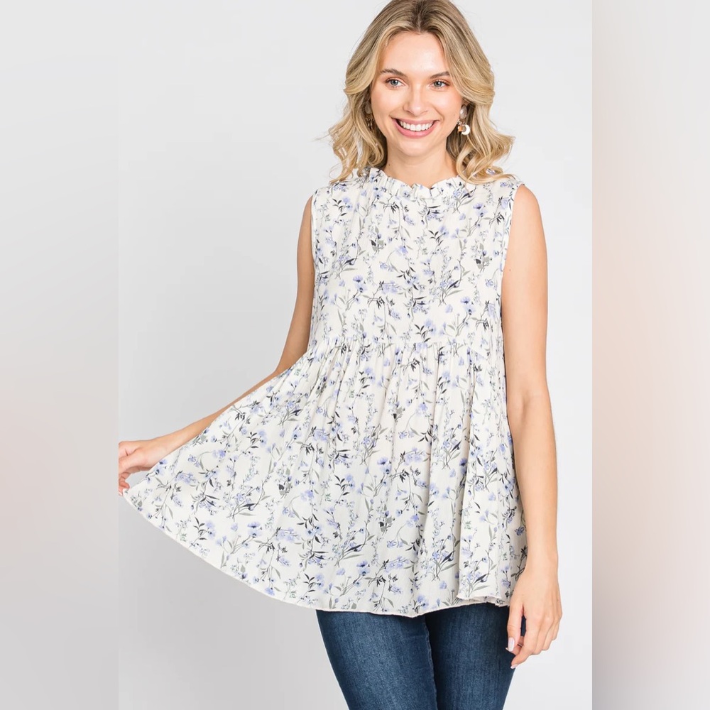Pink Blush Maternity Lovely Melody Ivory Floral Sleeveless Babydoll Top